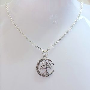 Tree of life circle silver plated chain charm necklace plain neutral